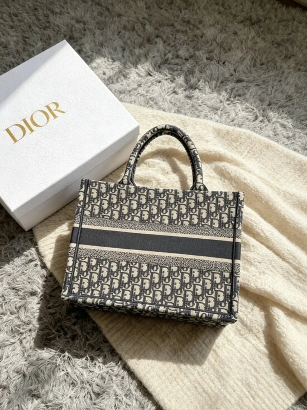 Dior Navy and Cream Book Tote with Logo Panel